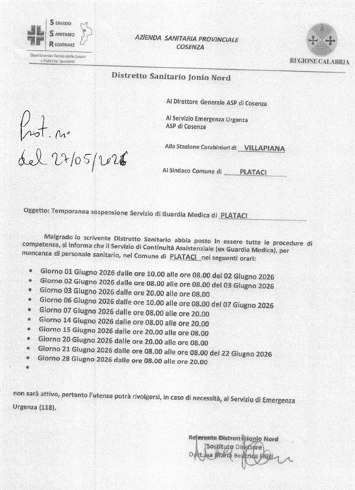 Temporanea sospensione Servizio di Guardia Medica - mese di giugno.