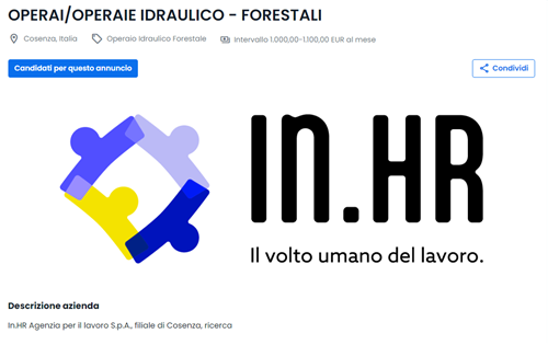 Avviso per il reperimento della figura di OPERAI/E IDRAULICO - FORESTALI.